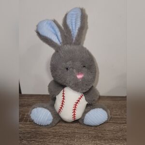 Walmart Gray Rabbit Plush Baseball  Stuffed Animal Toy 12" Sitting